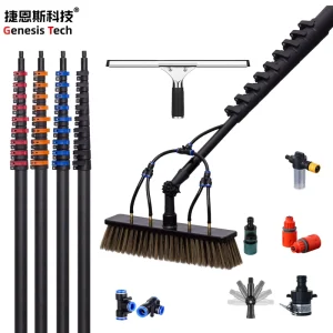 Carbon Fiber Telescopic Pole Solar Panel Cleaning Brush Kit Water Fed System 3.6-20M Custom Length Imitation Pig Bristle