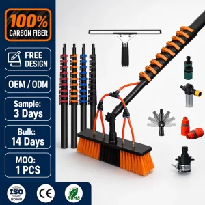 Carbon Fiber Telescopic Solar Panel Cleaning Brush Kit with Water Fed Pole Multi-Angle Pivot Head Non-Scratch Soft Bristles