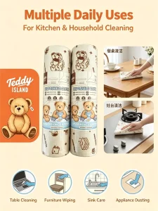 Cartoon Bear Printed Microfiber Reusable Dish Towels 25x25cm 20 Sheets 180gsm Water Absorbent Lint Free Kitchen