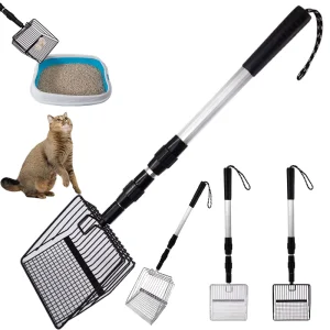 Cat Litter Scoop Extended Telescopic Handle Cat Poop Shovel for Cat Litter Box Pet Toilet Chicken Coop Sand Cleaning