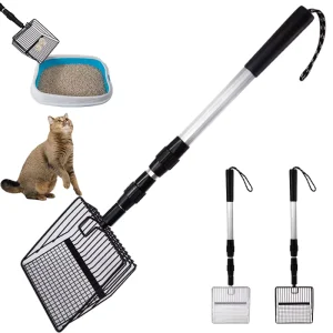 Cat Litter Scoop Telescopic Extended Handle Leak Proof Design Metal Chicken Manure Shovel Coop Cleaning Beach Waste Picking Tool