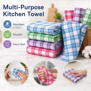 Checkered Striped Square Cotton Polyester Eco-Friendly Reusable Kitchen Tea Towel Dish Cloth