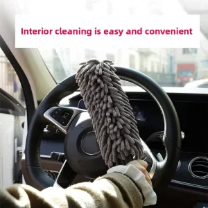 Chenille Car Dust Removal Brush and Detailing Tool with Wax Mop Gray