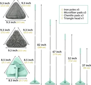 Chenille TPR Squeegee Triangular Mop Stainless Steel Handle Lightweight Heavy Duty Load Bearing Modern Home Office Use