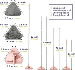 Chenille TPR Squeegee Triangular Mop Stainless Steel Handle Lightweight Heavy Duty Load Bearing Modern Home Use