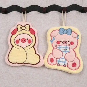 Children Quick-Drying Thickened Embroidered Coral Velvet Cute Cartoon Hanging Hand Towel for Kitchen Use