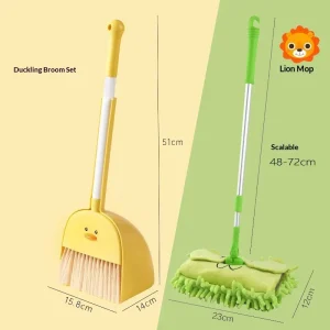 Children’s Plastic Broom and Dustpan Set with Mini Mop for Sweeping and Mopping Toys