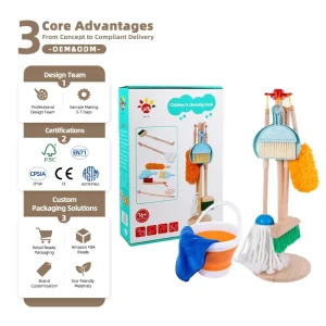 Children’s Playing House Simulation Cleaning Set Early Education Wooden Broom Sweeping Mop Pretend Play Toy for Kids Boys Girls
