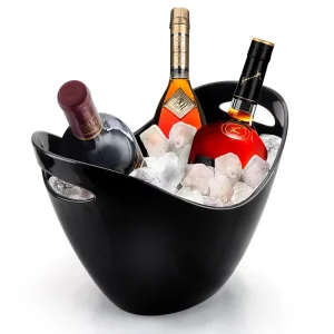 China Customized logo Double Wall pink Color Acrylic Ice Champagne Wine Bucket with Handles