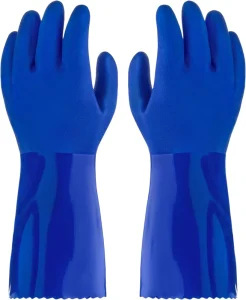 China Long Blue PVC Coated Cotton Lining Thick Durable Industrial Work Gloves Waterproof Oil Resistant Non Slip Safety