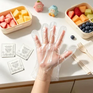 China Manufacturer Disposable Clear PE Gloves, Custom Printing, Food Safe, Waterproof, Anti-Tear