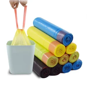 China Supply Gravure Printed HDPE Compostable Garbage Bin Liner Drawstring Trash Bags