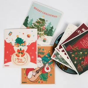 Christmas Design Series Super Absorbent Quick-Dry Biodegradable Custom Printed Swedish Dish Cloth Cellulose Sponge Cotton Cloths
