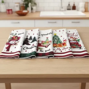 Christmas Hotel Restaurant Custom Microfiber Rectangle Kitchen Towel Dishcloth Novelty Pattern Quick-Dry Printed Logo Promotion