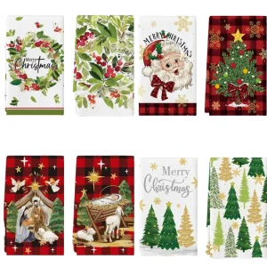 Christmas Kitchen Towels Red Plaid Holiday Microfiber Dish Towels Absorbent for Kitchen Cleaning Drying Custom OEM Factory