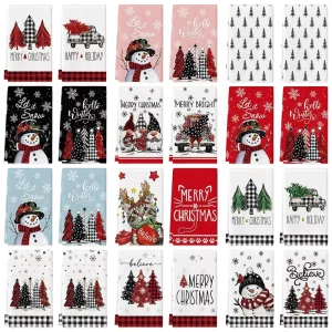 Christmas Printed Kitchen Dish Towel Polyester Quick Dry Absorbent Square Cleaning Towel for Home Dining Table