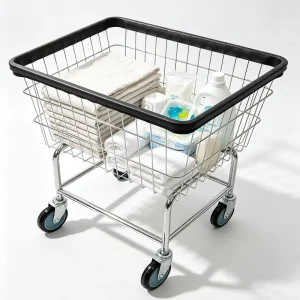 Chrome Metal Wire Laundry Cart With Wheels Commercial Hotel Housekeeping Rolling Laundry Basket Trolley for Linen Storage