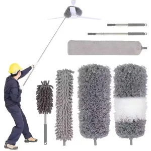 Classic Home Telescopic Microfiber Dustpan and Broom Extendable Feather Duster for Cleaning Premium Dust Collector Duster