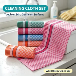 Classic Multi-colored Checkered Cloth Absorbent Waffle Weave Kitchen Cleaning Towel Dishcloth