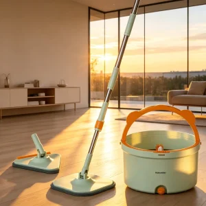 Clean-and-Dirty Separation Mop Bucket Set with Wringer and Reusable Mop Pads for Dry and Wet Floors