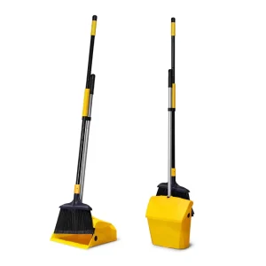 Cleanhome Upright Stand Up Heavy Duty Broom and Dustpan Set Long Handle for Courtyard Garage Lobby Mall Market Floor