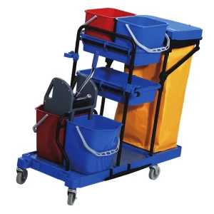 Cleaning 3 Shelf Housekeeping Janitorial Utility Cart Cleaning Support Trolley With Bag on Wheels for Hotel School Hospital
