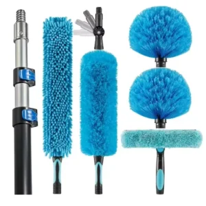 Cleaning Brush Set with Aluminum Telescopic Pole and Microfiber Duster Kit for High Ceilings