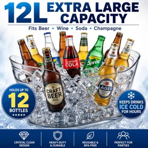 Clear Acrylic Ice Buckets Large Champagne Drink Cooler Storage Ice Tub for Beer Cocktails Wine Beverage Home Parties Bar Cooling