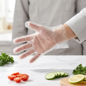 Clear Disposable PE Gloves Waterproof Polyethylene Food-Safe Gloves for Kitchen Cooking Food Prep Catering and Janitorial Use