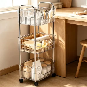Clear Multi tier Rolling Utility Trolley Cart Mobile Plastic Storage Organizer Rack for Home Kitchen Use for Sundries