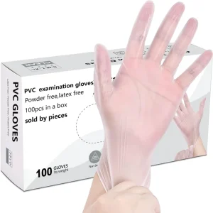 Clear PVC Disposable Vinyl Gloves, Food-Safe, for Cleaning, Hairdressing, Kitchen, Tattoo, and Beauty Use