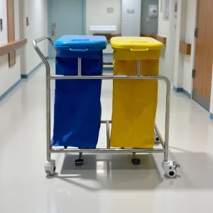 Clinical Double Pocket Dirt Bucket Hospital Carry Cart Cleaning Trolley Price