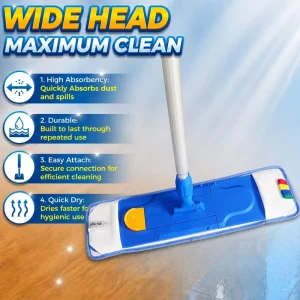 Clip Design Microfiber Flat Mop with Adjustable Aluminum Telescopic Handle Wet Dry Floor Cleaning for Hardwood Tile