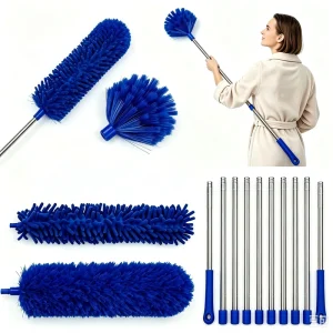 Cobweb Duster with Extension Pole Washable Cleaning Duster Set with 3 Duster Heads Corner Brush