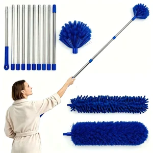 Cobweb Duster with Extension Pole, Washable Cleaning Set, 3 Duster Heads, and Corner Brush
