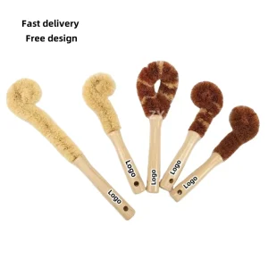 Coconut Brown Silk Cup Brush with Long Wooden Handle for Bottle Cleaning