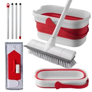 Collapsible Mop and Bucket Set with Wringer and Heavy Duty Scrub Brush Foldable SpaceSaving Cleaning Solution for Indoor Outdoor
