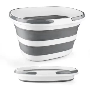 Collapsible Retractable Folding Mop Bucket Gray Handle 16L 4.2 Gallon Plastic Storage for Windows Car Washing Cleaning