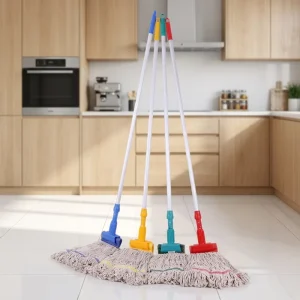 Color Coded Clip Cotton Mop Multicolor Head Iron Pole Commercial Absorbent String Mop for Classified Cleaning