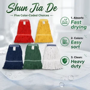 Color Coded Cotton Mop Head Fast Drying Heavy Duty Replacement Wet Mop Refill for Commercial Floor Cleaning