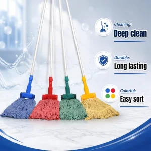Color Coded Cotton Wet Mop Durable Clamp Style String Mop for Commercial Floor Cleaning
