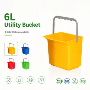 Color Coded Plastic Pail 6L Plastic Cleaning Bucket for Hotel Housekeeping Facility Management