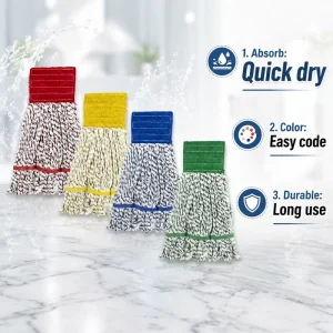 Color Coded Twisted Cotton Quick Dry Durable Commercial Wet Mop Refill for Hotel Restaurant Hospital Floor Cleaning