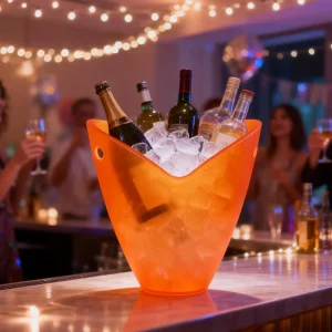 Color Printed 14oz Oval Beverage Ice Bucket Stackable Double Wall Insulated Plastic Ice Bucket
