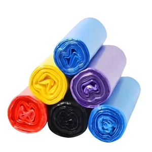 Colorful Disposable Plastic Drawstring Garbage Bags on Roll for Home Office Kitchen