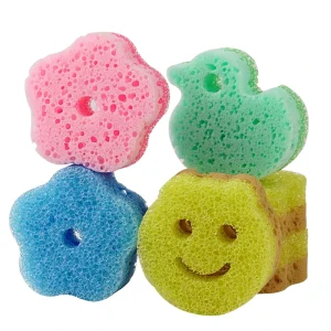 Colorful Flower Duck Design Soft Dishwashing Kitchen Supplies Happy Face Scrub Sponge Scour Sponges for Deep Cleaning