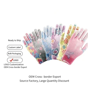 Colorful Printed PU-Dipped Coating Gloves for Gardening and Household Work