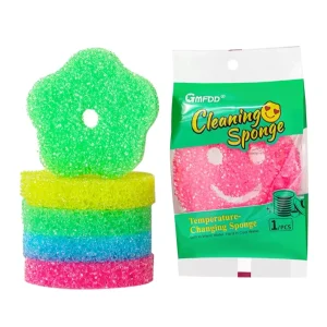 Colorful Smile Face Dish Washing Scrubber Temperature Control Sponges & Scouring Pads for Deep Cleaning Kitchen Scratch Free