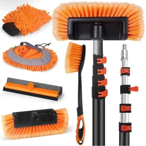 Commercial 12FT Telescopic Aluminum Extendable Car Cleaning Kit Soft Wash Brush Mop Squeegee Truck Bus RV Fleet Car Washing