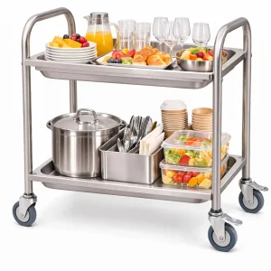Commercial 201 Flexible Double Layer Stainless Steel Food Service Assembled Trolley Cart for Restaurant